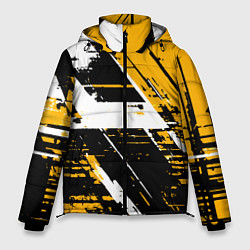 Куртка зимняя мужская Diagonal black and white stripes on a yellow backg, цвет: 3D-черный