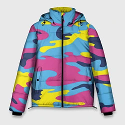 Куртка зимняя мужская Камуфляж: голубой/розовый/желтый, цвет: 3D-черный
