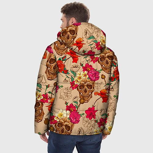 Мужская зимняя куртка Черепа в цветах / 3D-Светло-серый – фото 4