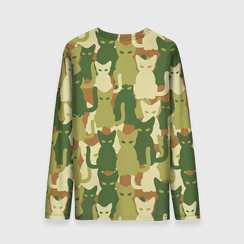 Мужской лонгслив Камуфляж- зелёные кошки / 3D-принт – фото 2