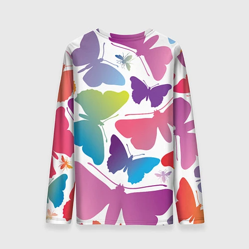Мужской лонгслив Разноцветные бабочки / 3D-принт – фото 2
