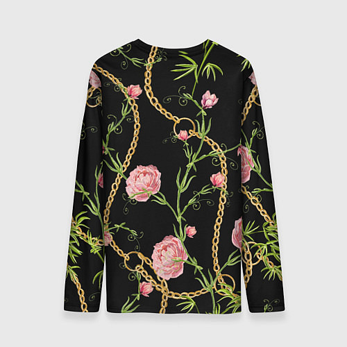 Мужской лонгслив Versace Золотая цепь и розы / 3D-принт – фото 2