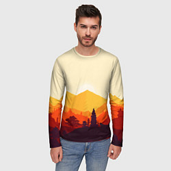 Лонгслив мужской Горы закат пейзаж лиса арт, цвет: 3D-принт — фото 2