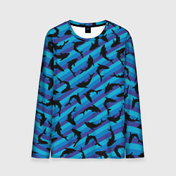 Лонгслив мужской Черные акулы паттерн, цвет: 3D-принт