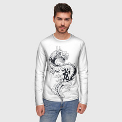 Лонгслив мужской Китайский дракон на белом фоне, цвет: 3D-принт — фото 2