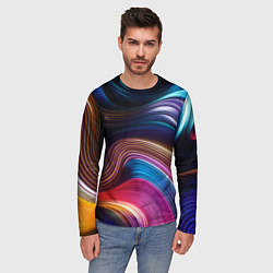 Лонгслив мужской Цветные неоновые волны, цвет: 3D-принт — фото 2