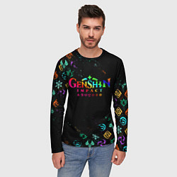 Лонгслив мужской GENSHIN IMPACT NEON LOGO RAINBOW STYLE, ЭМБЛЕМЫ, цвет: 3D-принт — фото 2