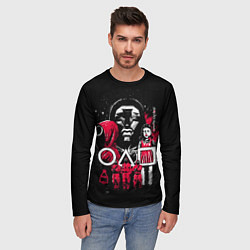Лонгслив мужской Игра в кальмара охрана, кукла, ведущий, цвет: 3D-принт — фото 2
