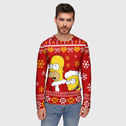 Лонгслив мужской Новогодний Гомер и Барт Симпсоны, цвет: 3D-принт — фото 2