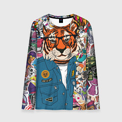 Лонгслив мужской Стикербомбинг с тигром, цвет: 3D-принт