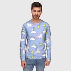 Лонгслив мужской Единоржки и облака, цвет: 3D-принт — фото 2