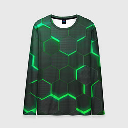 Лонгслив мужской Неоновые соты - Green, цвет: 3D-принт