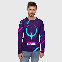 Лонгслив мужской Символ Quake в неоновых цветах на темном фоне, цвет: 3D-принт — фото 2