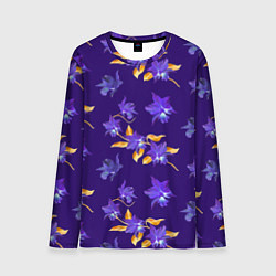 Лонгслив мужской Цветы Фиолетовые Ирисы На Синем Фоне, цвет: 3D-принт