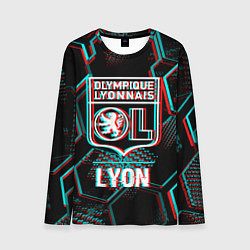 Мужской лонгслив Lyon FC в стиле Glitch на темном фоне