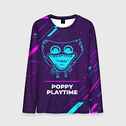 Мужской лонгслив Символ Poppy Playtime в неоновых цветах на темном