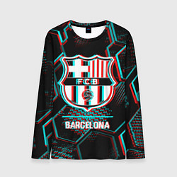 Мужской лонгслив Barcelona FC в стиле Glitch на темном фоне