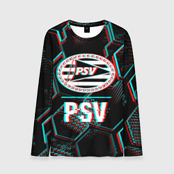 Лонгслив мужской PSV FC в стиле Glitch на темном фоне, цвет: 3D-принт