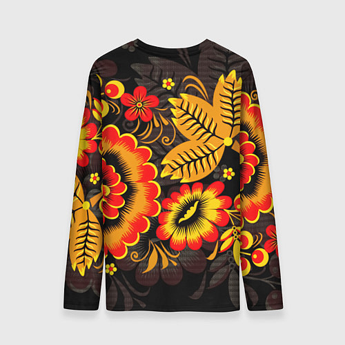 Мужской лонгслив Хохломская Роспись Цветы На Тёмном Фоне / 3D-принт – фото 2