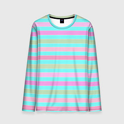 Мужской лонгслив Pink turquoise stripes horizontal Полосатый узор