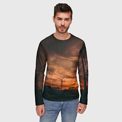 Лонгслив мужской Закатное небо и природа - Оранжевый, цвет: 3D-принт — фото 2