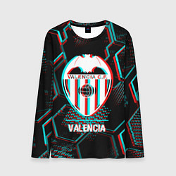 Мужской лонгслив Valencia FC в стиле glitch на темном фоне