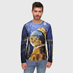 Лонгслив мужской Прикол с котом: пародия картина, цвет: 3D-принт — фото 2