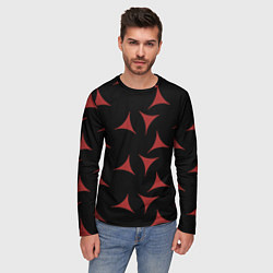 Лонгслив мужской Red Stars - Красные треугольные объекты в чёрном п, цвет: 3D-принт — фото 2