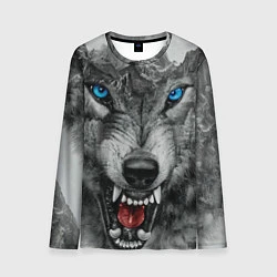 Лонгслив мужской Агрессивный волк с синими глазами, цвет: 3D-принт