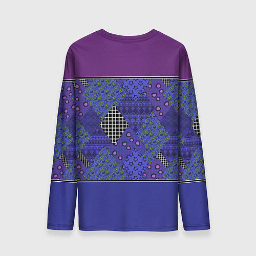 Мужской лонгслив Combined burgundy-blue pattern with patchwork / 3D-принт – фото 2