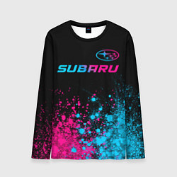 Лонгслив мужской Subaru - neon gradient: символ сверху, цвет: 3D-принт