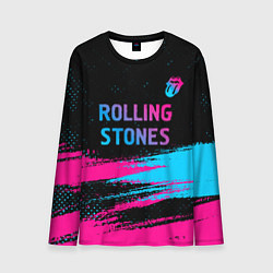Лонгслив мужской Rolling Stones - neon gradient: символ сверху, цвет: 3D-принт