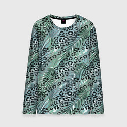 Мужской лонгслив Листья пальмы на леопардовом серо - зеленом фоне