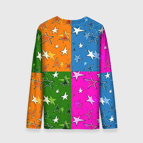 Мужской лонгслив Яркий разноцветный модный звездный узор / 3D-принт – фото 2