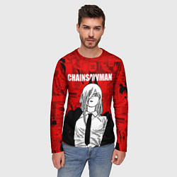 Лонгслив мужской Пауэр - Человек бензопила - Манга, цвет: 3D-принт — фото 2
