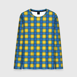 Лонгслив мужской Желтый с синим клетчатый модный узор, цвет: 3D-принт