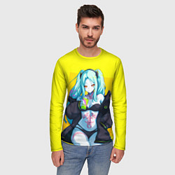 Лонгслив мужской Ребекка пьет коктель - Киберпанк аниме, цвет: 3D-принт — фото 2