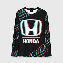 Мужской лонгслив Значок Honda в стиле glitch на темном фоне