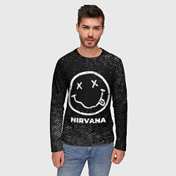 Лонгслив мужской Nirvana с потертостями на темном фоне, цвет: 3D-принт — фото 2