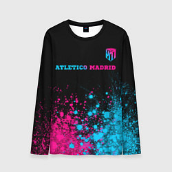 Лонгслив мужской Atletico Madrid - neon gradient: символ сверху, цвет: 3D-принт
