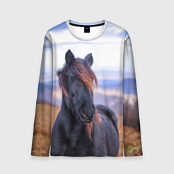 Лонгслив мужской Черный конь, цвет: 3D-принт