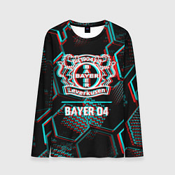 Мужской лонгслив Bayer 04 FC в стиле glitch на темном фоне