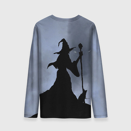 Мужской лонгслив Halloween - силуэт ведьмы с котом / 3D-принт – фото 2