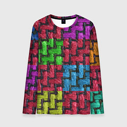 Лонгслив мужской Грубая вязка - цветная клетка - fashion 2044, цвет: 3D-принт