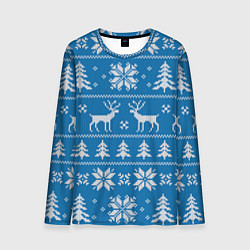 Мужской лонгслив Рождественский синий свитер с оленями