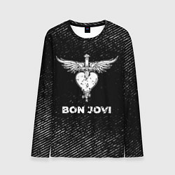 Мужской лонгслив Bon Jovi с потертостями на темном фоне