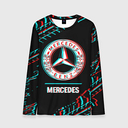 Лонгслив мужской Значок Mercedes в стиле glitch на темном фоне, цвет: 3D-принт