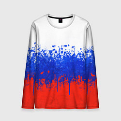 Лонгслив мужской Флаг России с горизонтальными подтёками, цвет: 3D-принт