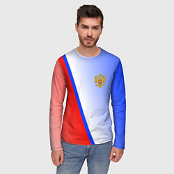 Лонгслив мужской Россия полосы с гербом, цвет: 3D-принт — фото 2