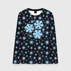 Лонгслив мужской Снежинки в ночном небе с цветными звездами, цвет: 3D-принт
